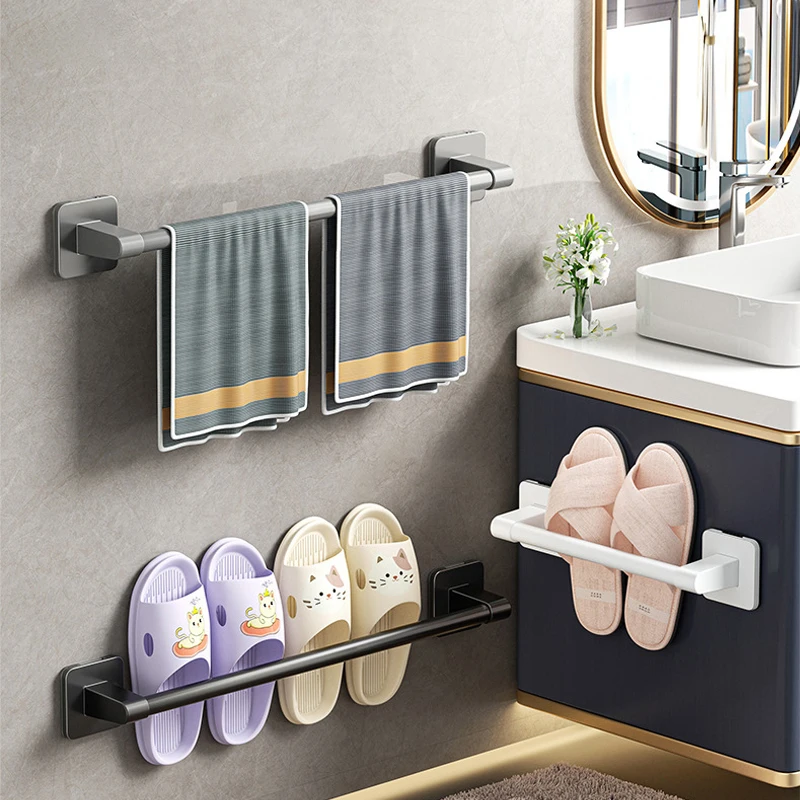 Bathroom Towel Holder White Without Drilling Bathroom Gray Towel Rack Towel Bar Self-Adhesive Bathroom Towel Rack Towel Rail image 2