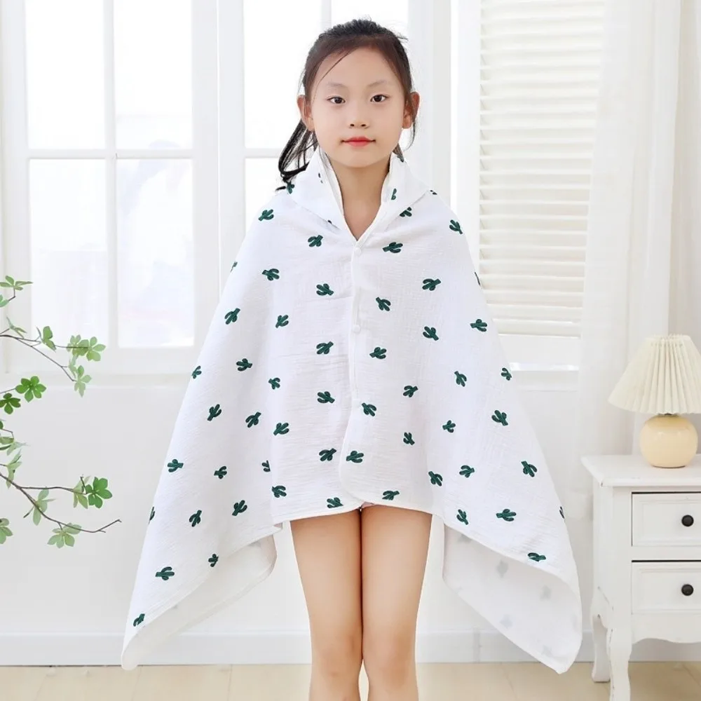 Sleeping Wrap Cartoon Printed Baby Gauze Bath Towel Soft Four Layer Hooded Bathrobe Absorbent Comfortable Infant Bathrobe Bath