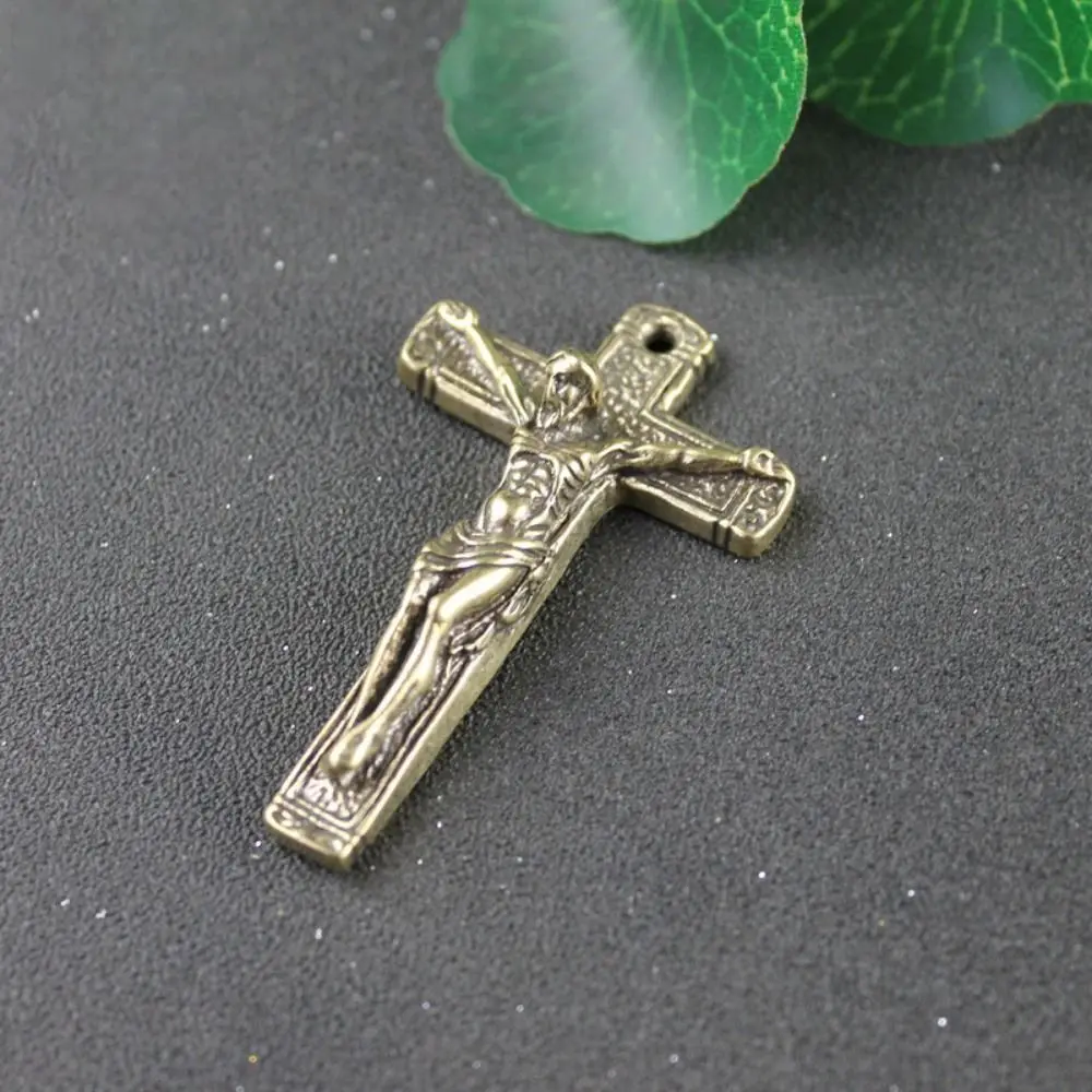 Funny Pure Copper Cross Copper Pendant Cross Shape Handmade Jesus Statue Keychain DIY Chapel Hanging Ornaments Car Keychain