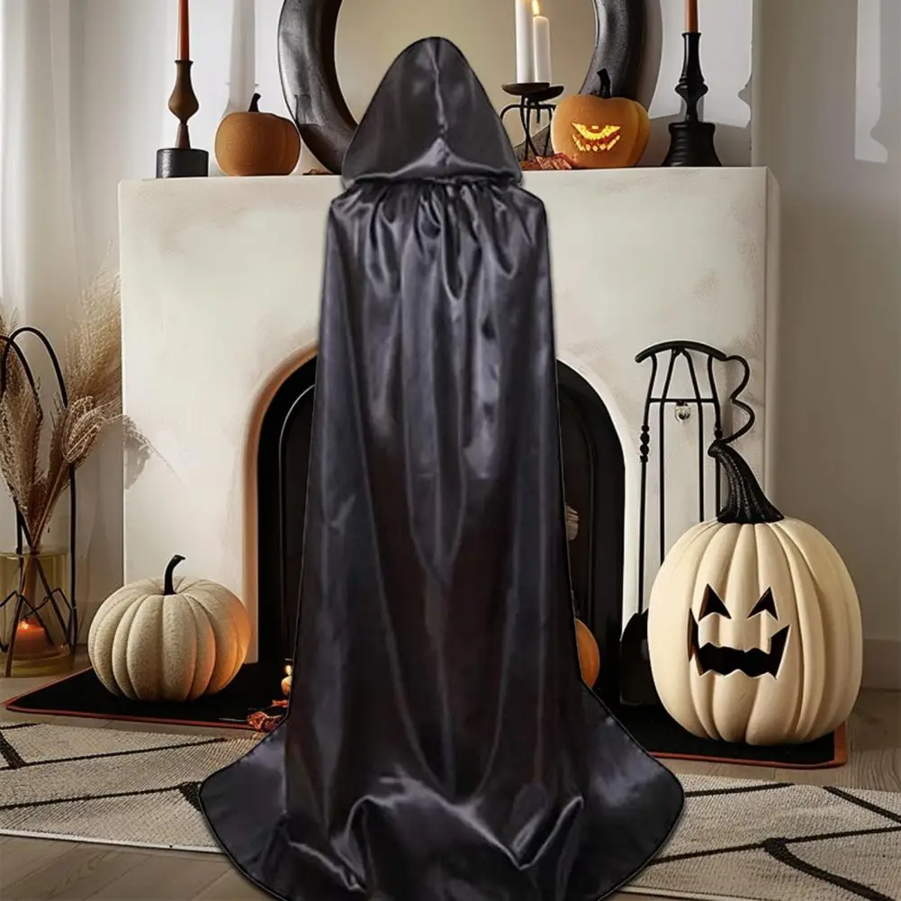 Halloween Cloak Ribbon Tie Shawl Dark Style Satin Hooded Children's Halloween Cosplay Cloak for Unisex Stage Show Performance