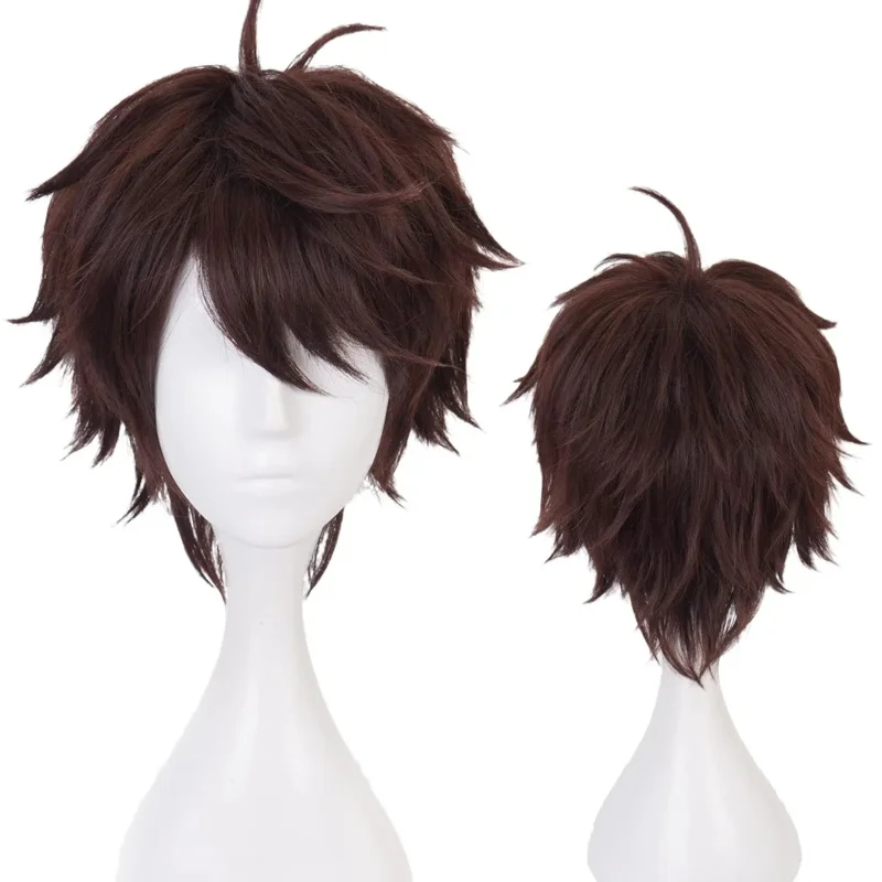 Peluca marrón oscuro para Oikawa Tooruc, peluca de Cosplay Haikyuu, disfraz corto de Anime para hombre, pelucas de pelo de fiesta suaves naturales con gorro de peluca