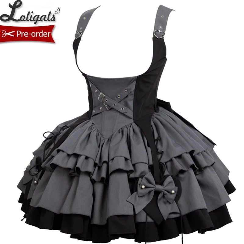 Pre-order Punk Style Lolita Layered JSK Dress Gray Mini Suspender Dresses ~  Mechanic 2.0 by OCELOT