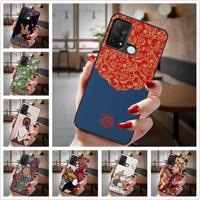 Phone Case For OPPO Reno 5A Cover Floral Relief Emboss Silicone Cases for Reno5 A 5G 9A 7A 3A Protective Capa Reno5A 5 A Japan