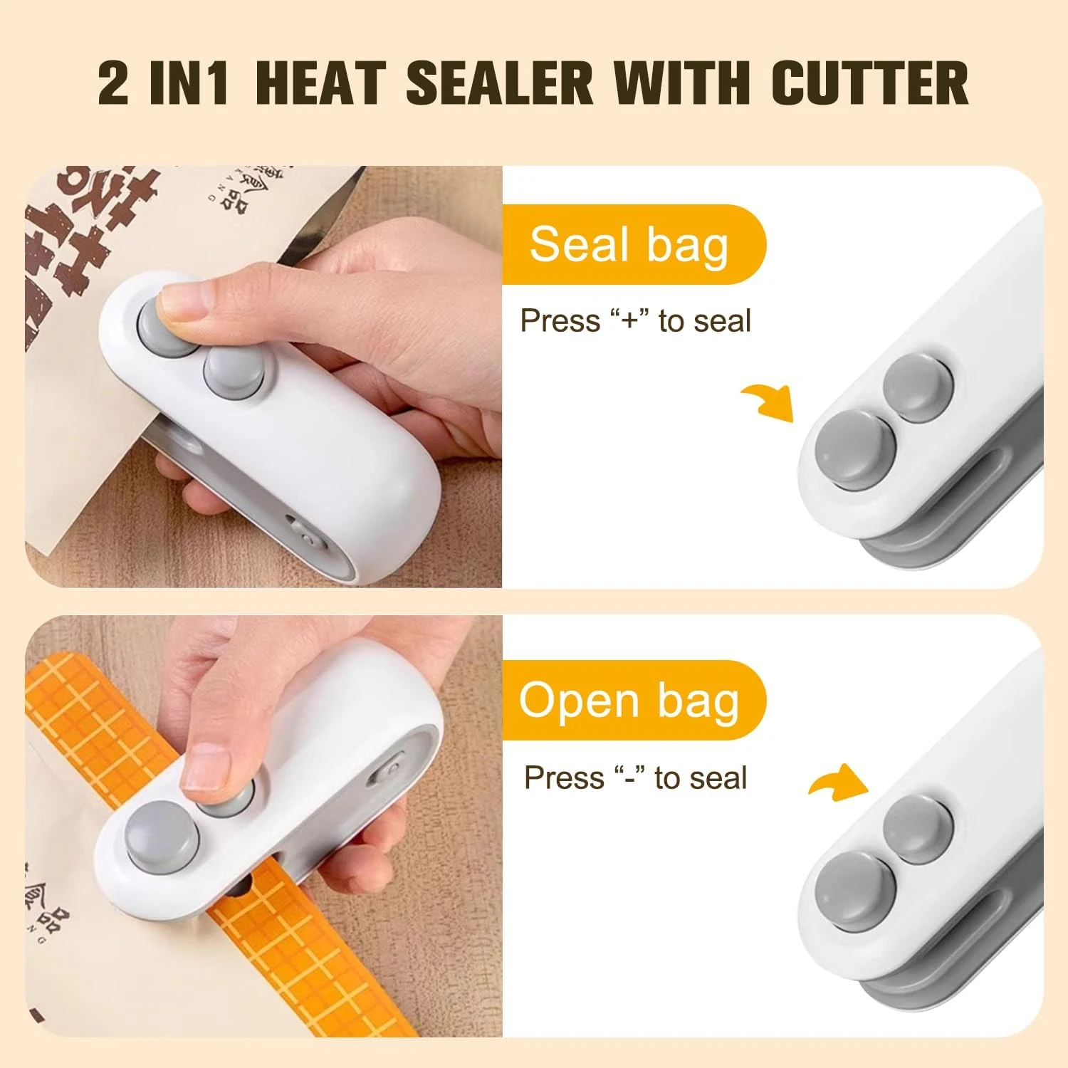 Mini Bag Sealer,2 in 1 Usb Rechargeable Chip Bag Sealer Heat Seal,Snack Bag Sealer,Upgrade Portable Handheld Rechargeable Vacuum