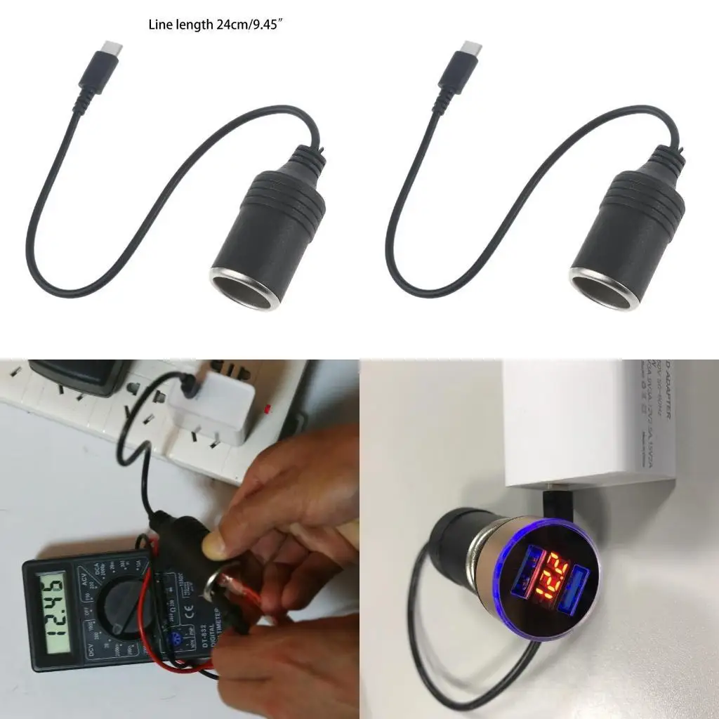 

R53C USB C PD Male to 12V 60W Car Cigarette-Lighter Socket Female Converter Cable for 12V Car Powered devices GPS DVR