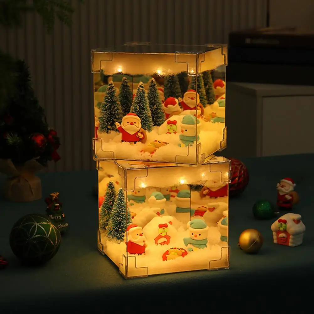عيد الميلاد مشهد الثلج ضوء الليل USB بالطاقة DIY بها بنفسك الحرف مشروع سانتا كلوز ثلج الثلج مرآة مكعب مصباح سطح المكتب الديكور