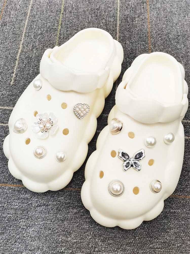 12PCS Shoe Charms Buckles DIY Halloween Clogs Accessories Imitation Pearls Decorations Fit Women Sandals Beach Bag Birthday Gift