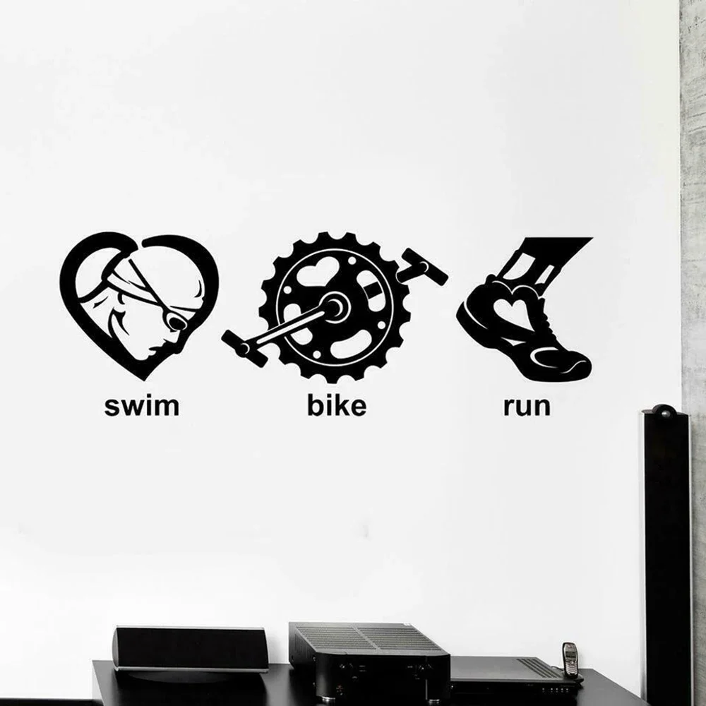 Sports Competition Vinyl Wall Sticker Triathlon Swim Bike Run Sports Wall Decals for Home Bedroom Decoration Accessories C670