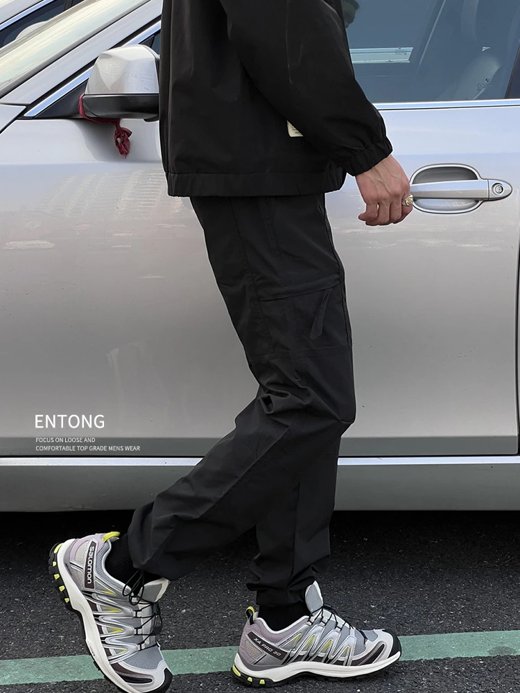 

Entong Men's Outdoor Casual Pants Qui Dry Function Straight Leg Summer Polyester Fiber Middle Waist Belted Hiking Trousers