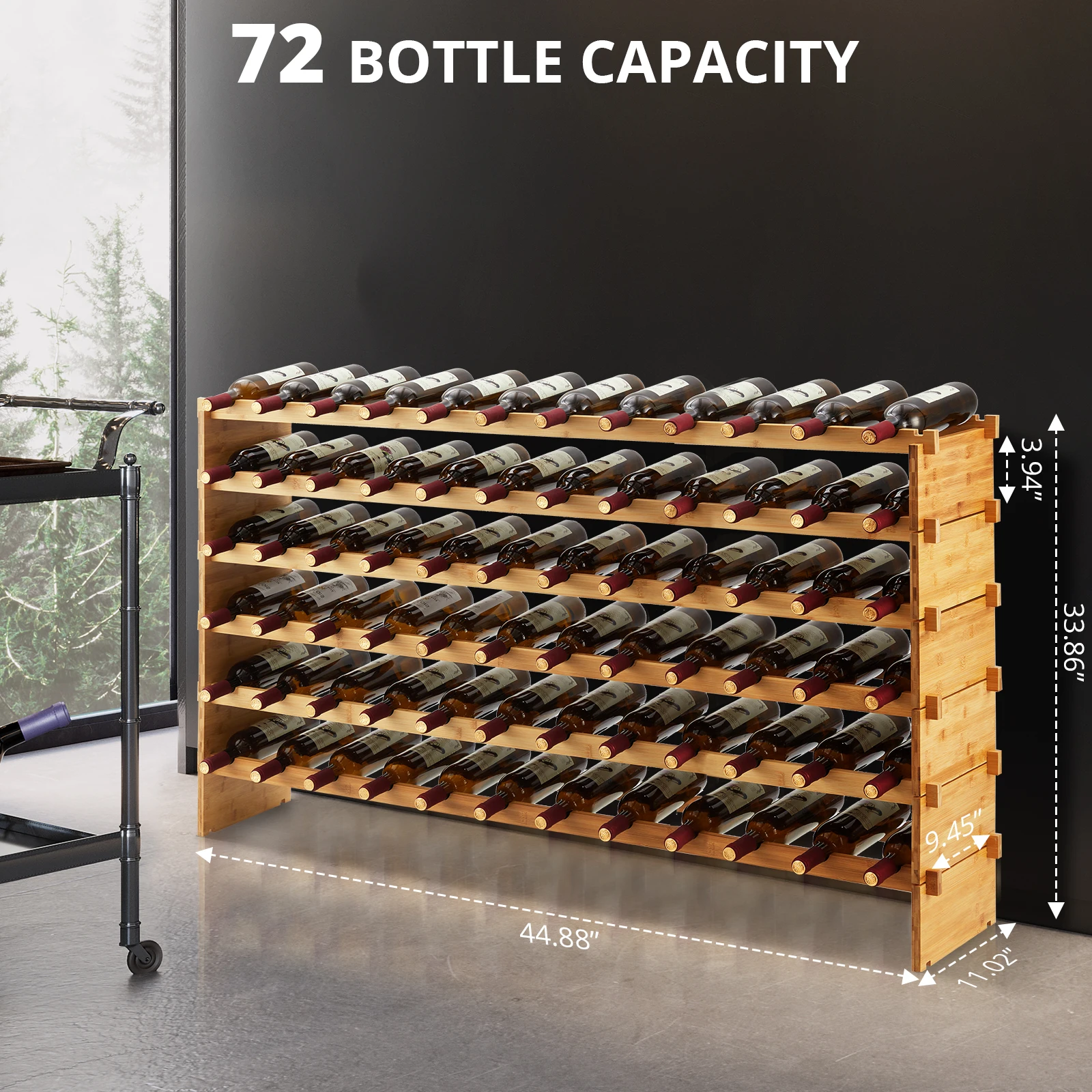 GarveeLife 72-Bottle Modular Bamboo Wine Rack - 6 Tiers - Stackable & Freestanding for 36 Bottles - Anti-Shake Storage & Display - Ideal for Bar, Kitchen, Wine Cellar