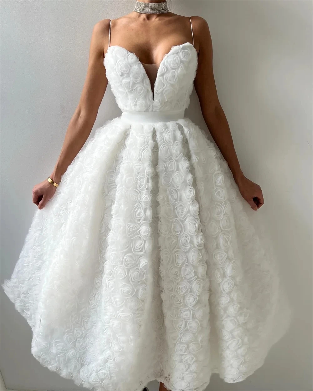 新着ウェディングドレス 2026 3D ローズフローラルレーススパゲッティストラップ足首までの長さのプリンセスブライダルパーティードレス Vestidos De Noiva
