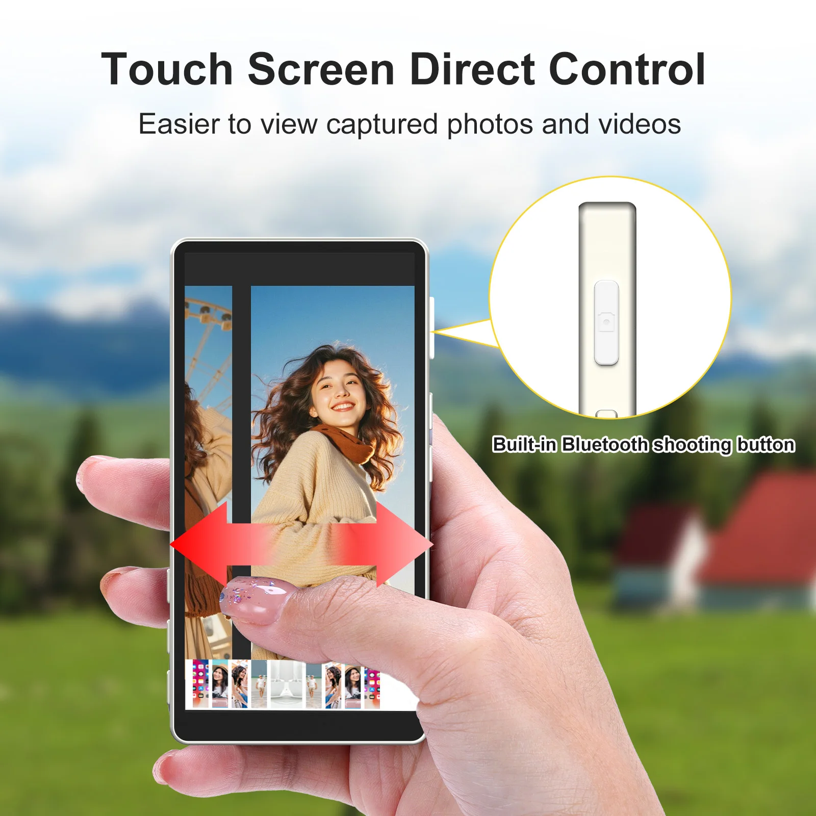 Magnetic Vlog Selfie Monitor Screen for iPhone 15 16 17 Pro Max Wireless Back Camera Display Touch Screen Zoom Shutter Control