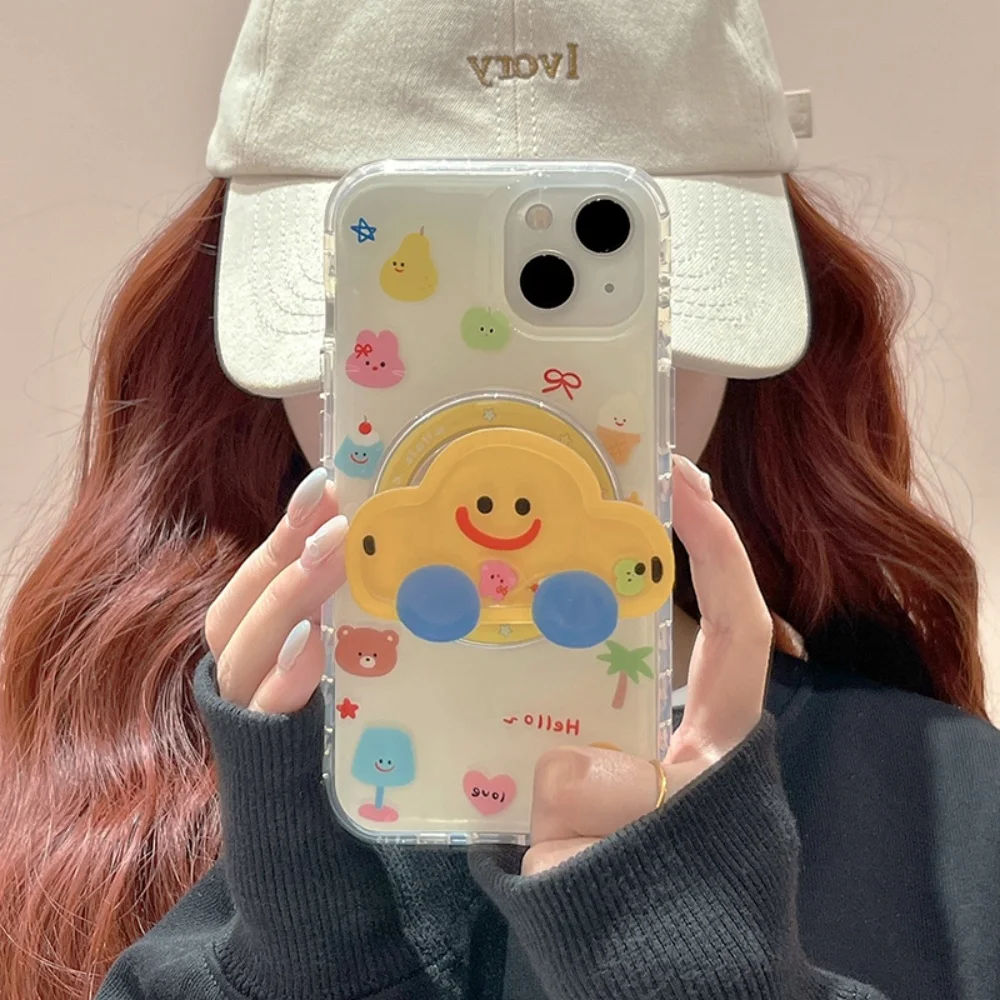 Bonito dos desenhos animados areia movediça shake carro para magsafe griptok titular telefone anel de dedo suporte para iphone 15 menina suporte