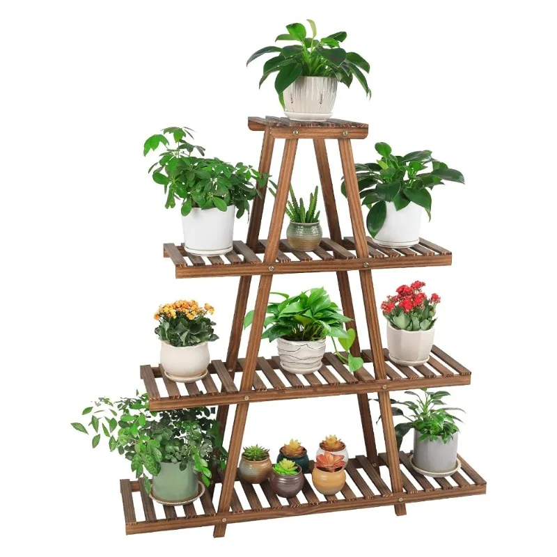 

Ufine 4 Tier Wood Plant Stand Indoor Outdoor A Frame Plant Display Shelf for Multiple Plant Flower Pot Holder Rack,Balcony Patio