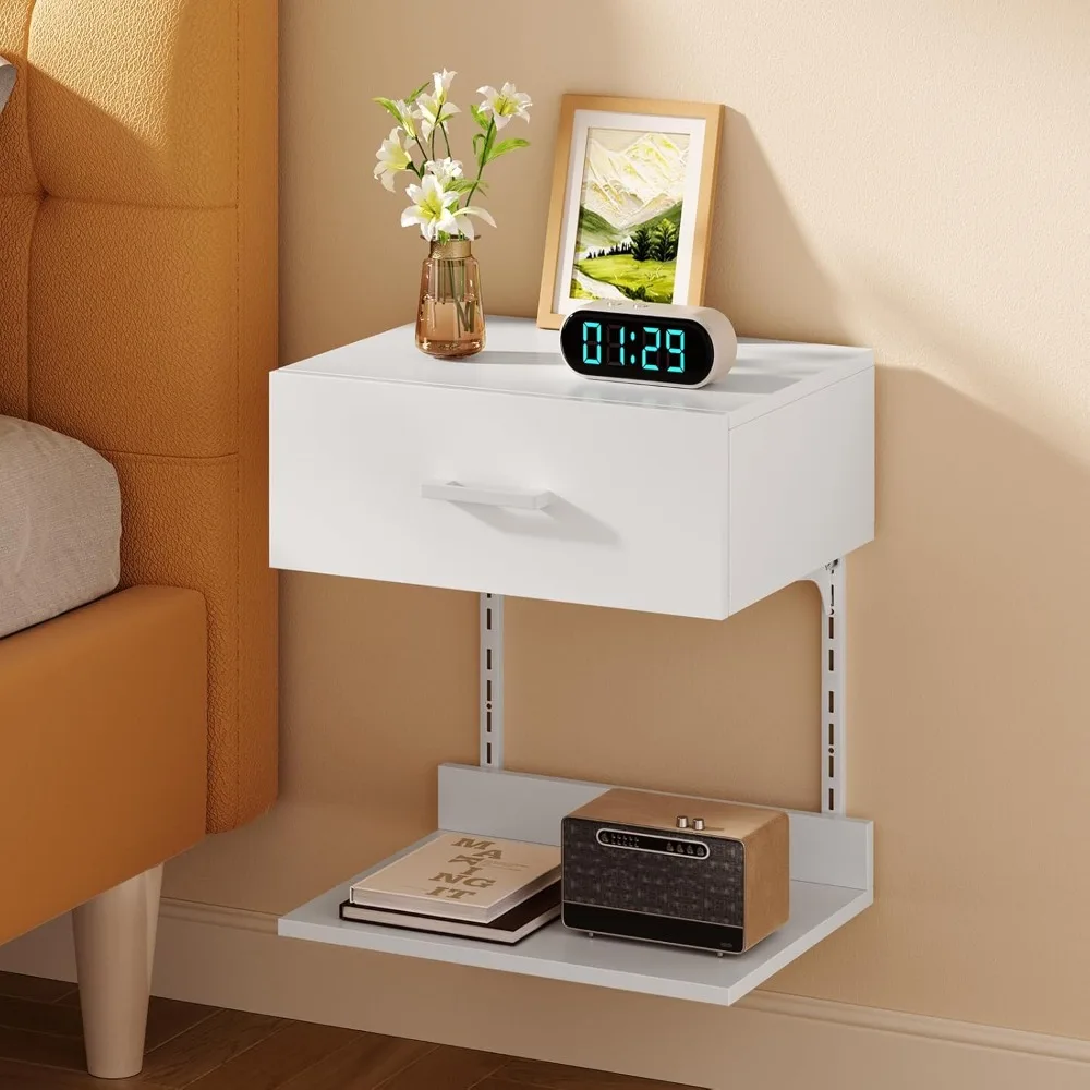 

Floating Nightstand with Drawer, Modern Bedside Table, Floating End Table with Adjustable Shelf, Wall Mounted Nightstand, Floati