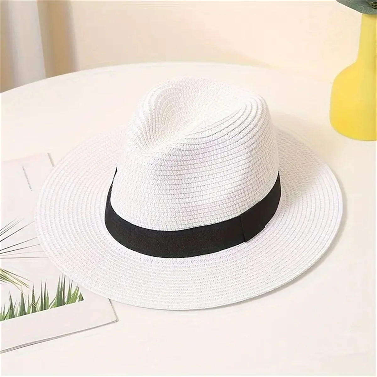 Classic Unisex Straw Hat Solid Color British Style Panama Hats BreathableSun Hats Outdoor Travel Beach Hat For Women Men