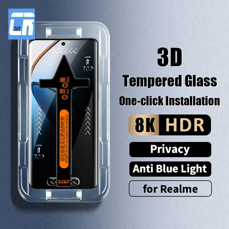 One-click Installation Privacy Glass For Realme 12 Pro Plus Screen Protector Realme 11 10 GT5 Pro With Alignment Mounting Kit