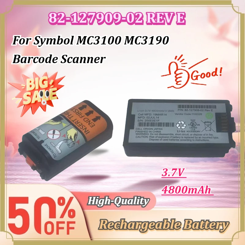 For Symbol MC3100 MC3190 Barcode Scanner 82‑127909‑02 REV E 3.7V 4800mAh Li‑ion Rechargeable Replacement Battery Pack
