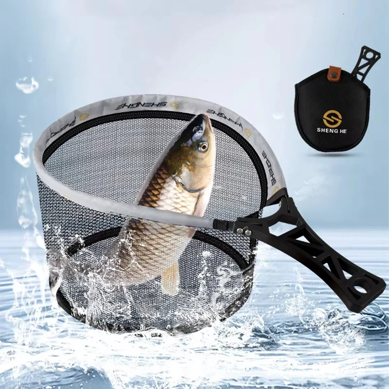 Handle Fly Fishing Hand Net Collapsible Small Mesh Foldable Landing Net Fishing Lures Net Outdoor Stream Fishing Tools Accessory