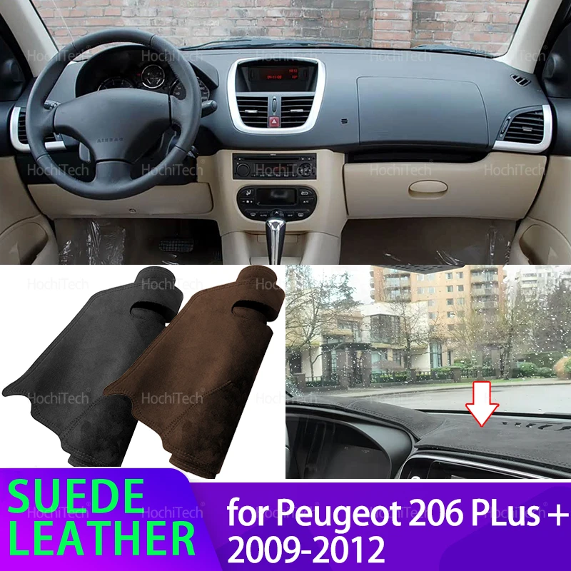 

Замшевый кожаный коврик с защитой от ультрафиолета, черный/коричневый чехол для приборной панели, солнцезащитный козырек, нескользящий коврик для Peugeot 206 PLus + T31 2009-2012