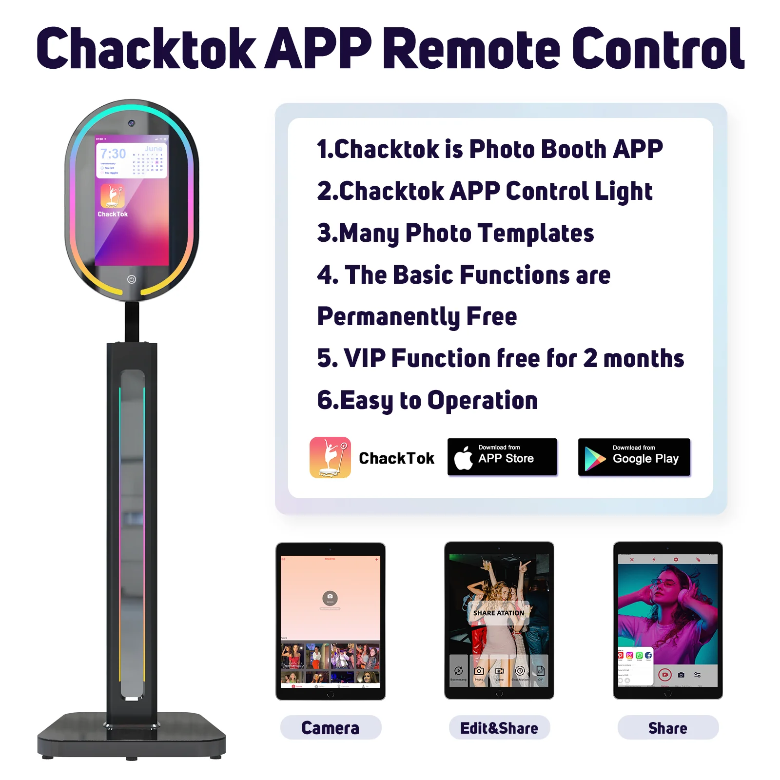 شاشة لمس كشك الصور بمرآة سحرية مع طباعة وكاميرا 1200 وات بكسل 4K عالية الدقة مع التحكم في مصدر تطبيق البرمجيات