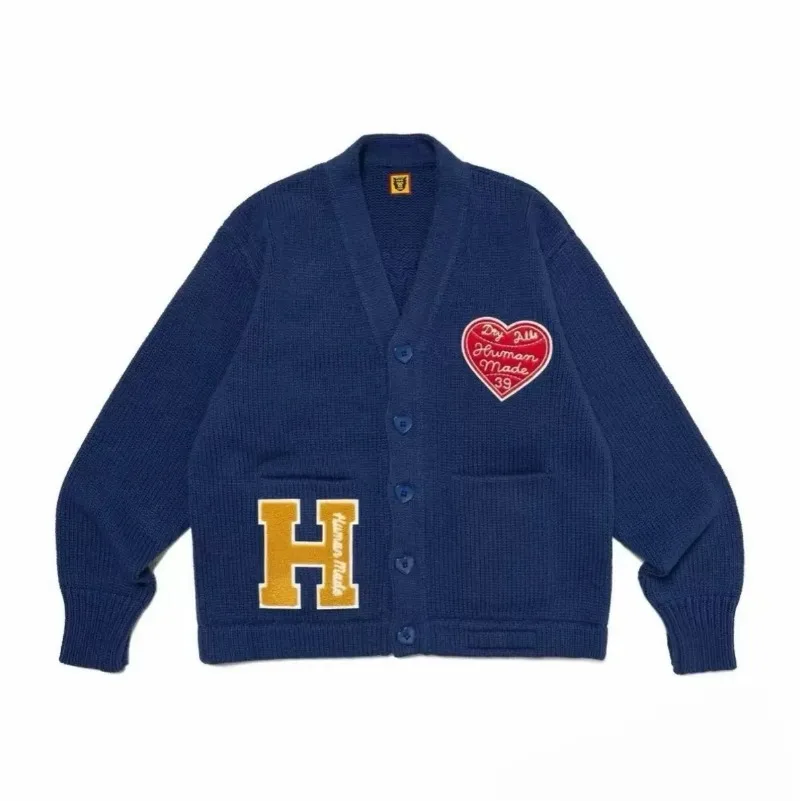 2026 New Humanmade Autumn Winter Unisex Couple Vintage Embroidered Loose Knit Warm Sweater Fashion Outerwear