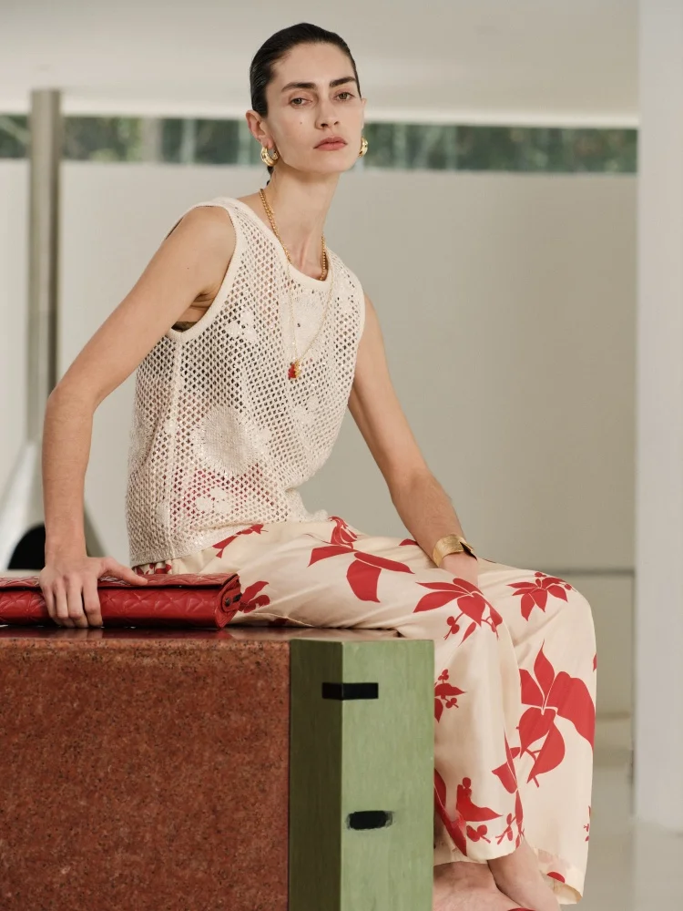 

LevinLove Casual Pants Women's Loose Silk Straight Leg Long Pants Floral Print High Waist Comfortable Summer Faion