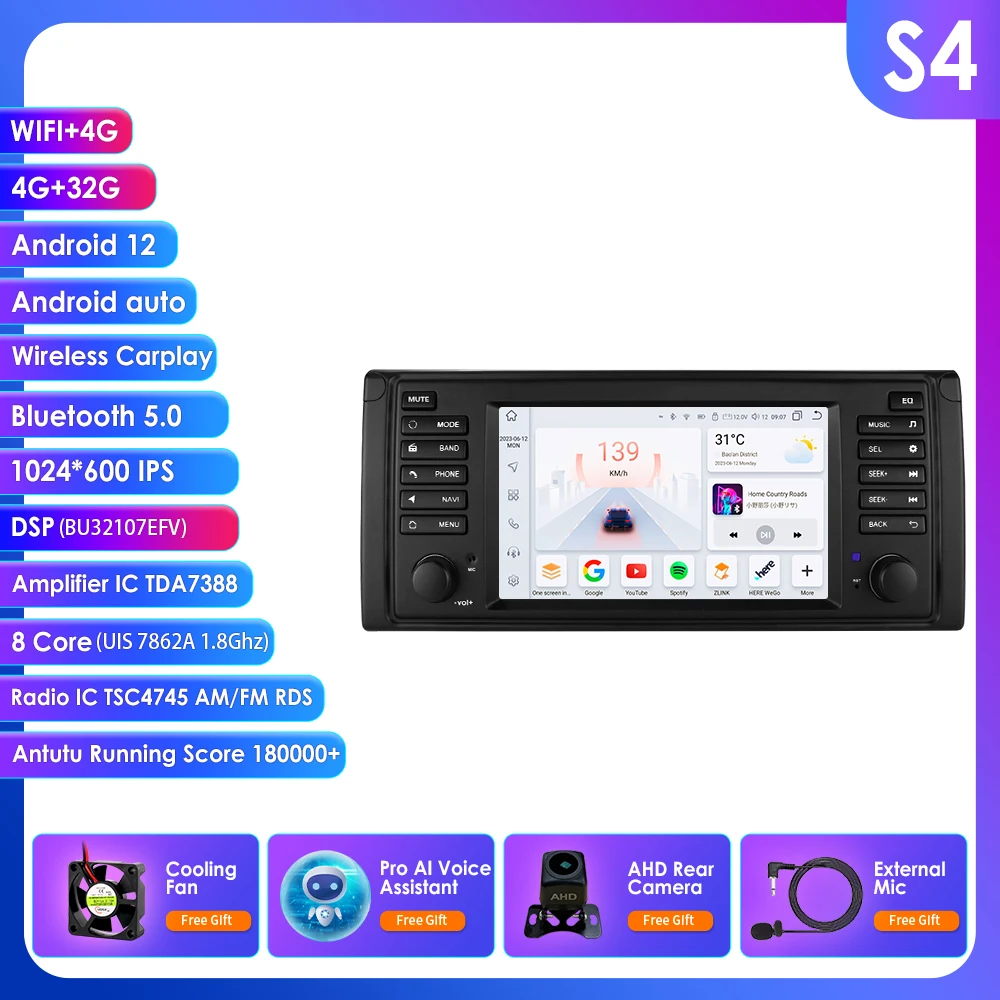 Carplay Android Auto radio voor BMW 5 Serie E39 X5 E53 M5 1996 - 2003 Auto Intelligent Systems 2DIN 7862 Multimedia Speler 4G DSP