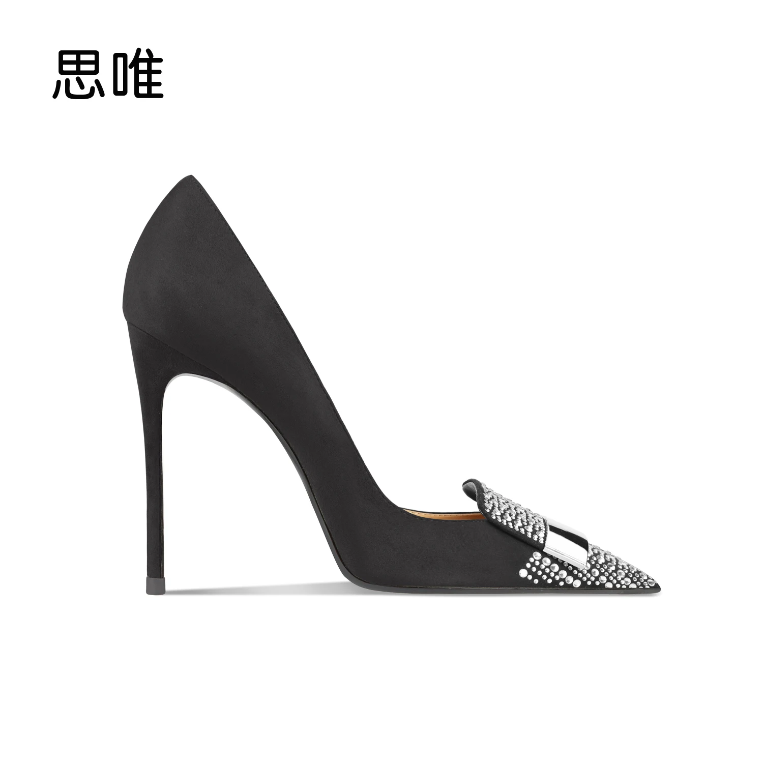 shoes woman 2024 trend Genuine Leather Autumn Rhinestone High Heels Shoes For Women Shoes Buckle Pumps Pointed Toe Party Ladies