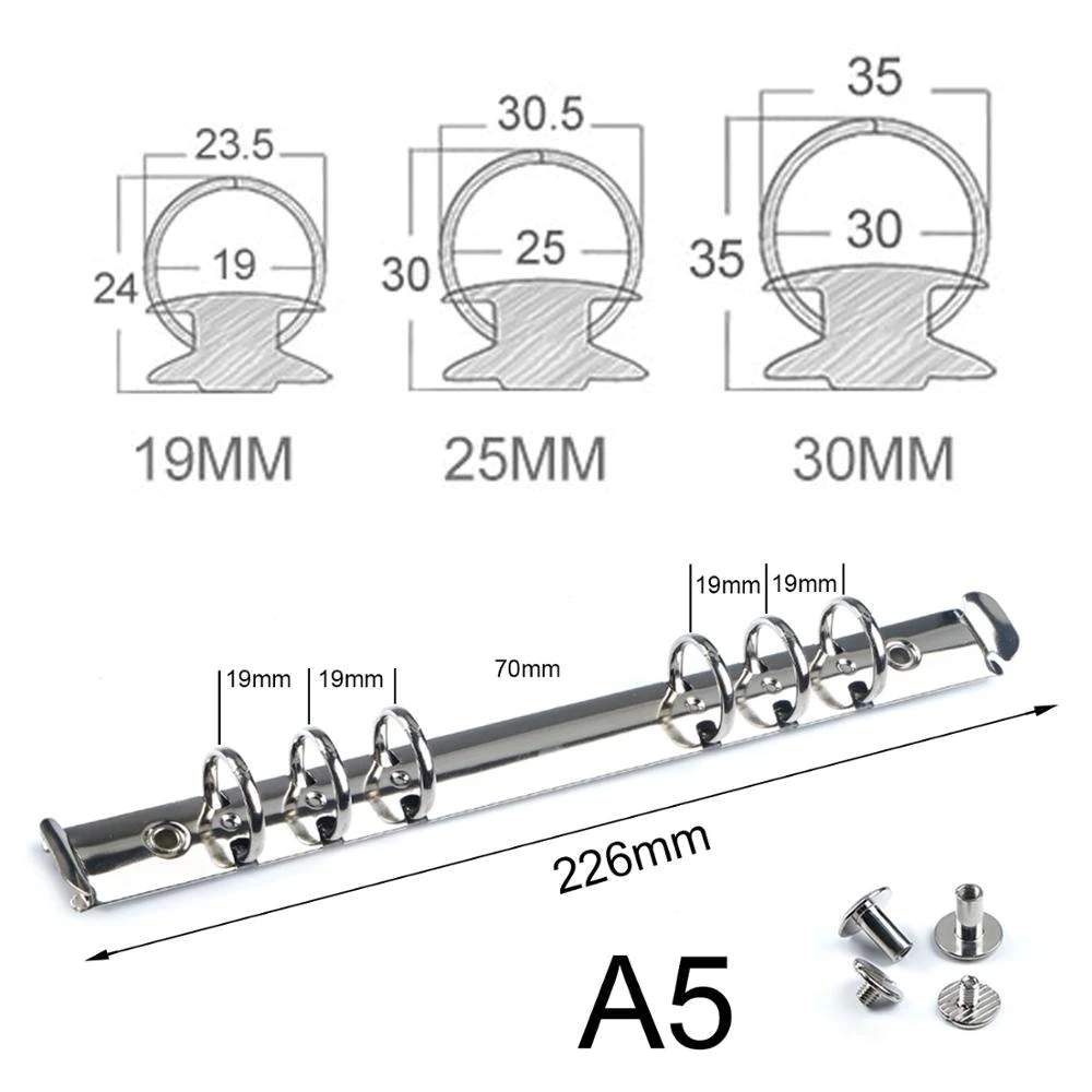 Metal Spiral Rings Binder Clip With 2 Pairs of Screw For Diary Notebook Planner A5 Binder Clip File Folder