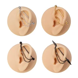 1pc Surgical Steel Industrial Piercing Barbell with Chain Cartilage Earrings Long Ear Stud Helix for Women Men Body Jewelry 38mm