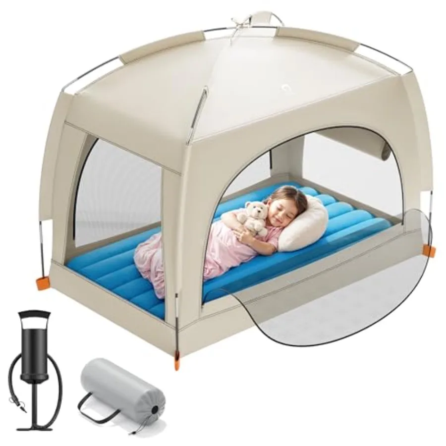 

Inflatable Toddler Travel Bed with Tent Lightweight Blow Up Air Mattress with Hand Pump Indoor and Outdoor Portable Sleeping So