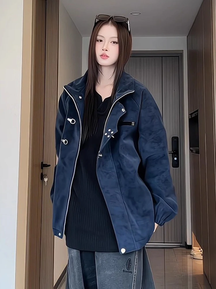 

Кобальтово-синий окрашенный из искусственной кожи Jaet ort Sle Aircrt Bule Мотоциклетная одежда Молодежная мода Свободный крой Антимикробный