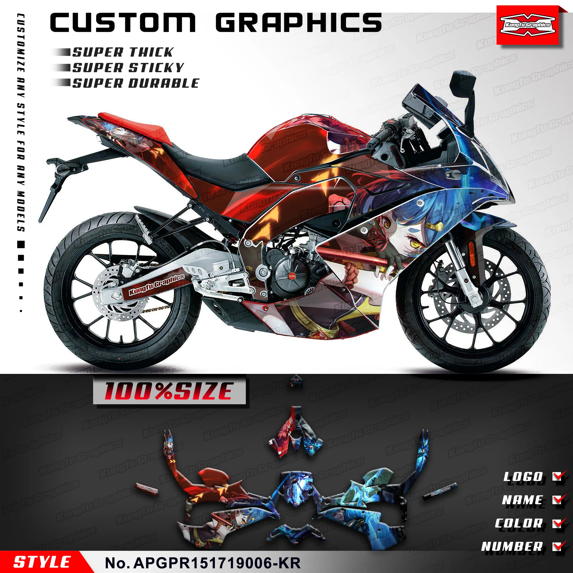 KUNGFU GRAPHICS Adhesive Sticker Vinyl Decal for Aprilia GPR 150 GPR150 2017 2018 2019,  APGPR151719006-KR