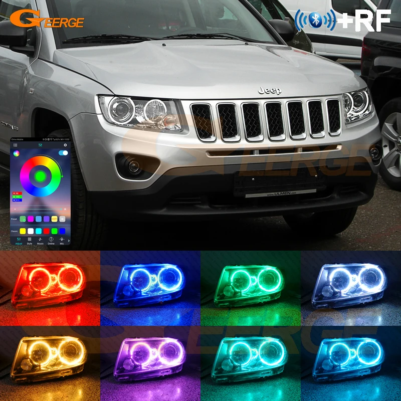 

For Jeep Compass 2011 2012 2013 2014 2015 2016 Day Light Bluetooth App Ultra Bright Multi-Color RGB Led Angel Eyes Halo Rings