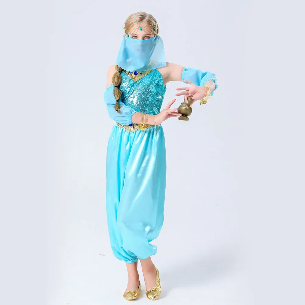 Children's Jasmine Princess Halloween Costume Belly Dance Outfit One Thousand And One Nights Aladdin Lamp Cosplay Modern Dance W