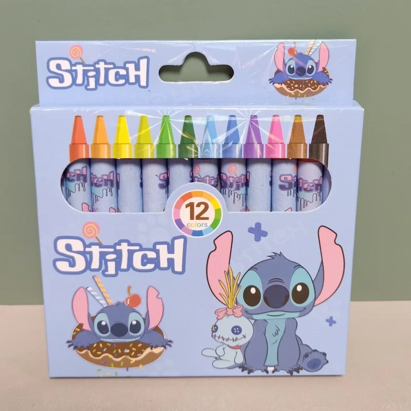 Disney 12pcs Stitch 12 color crayons for students cute Lilo diy oil pastels art painting pens stationery gifts