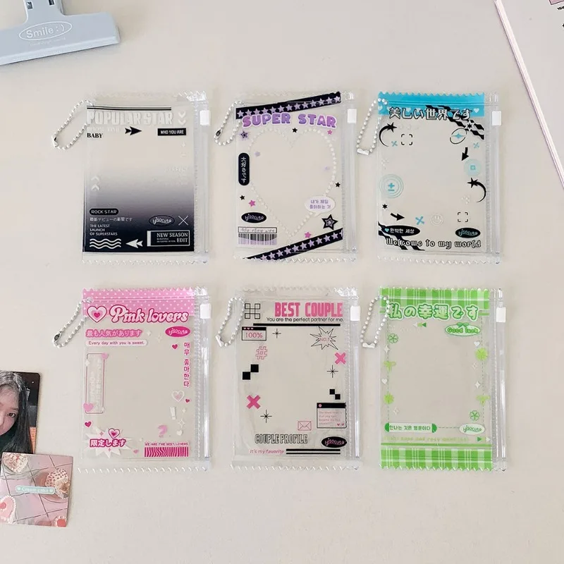Korean Style Cute Transparent Zipper Card Holder 3 Inch Photo Sleeve Student ID Badge Pendant Storage Pouch Clear Card Case