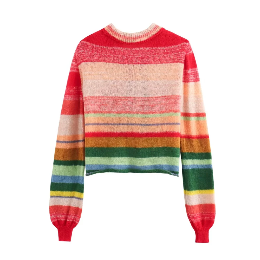 Taop&Za 2024 Autumn New Product Women\'s Fashion Leisure Versatile Rainbow Cardigan, Hairy Retro Sweater Knitted Coat