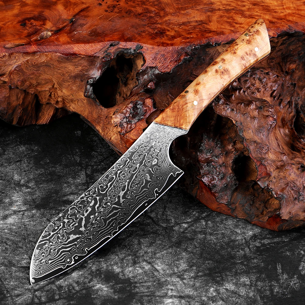 Santokumsmesser aus Damaststahl, 12,7 cm, japanisches Kochmesser, Full Tang, Rasiermesser scharf, professionelles kleines Küchenmesser mit Holzgriff