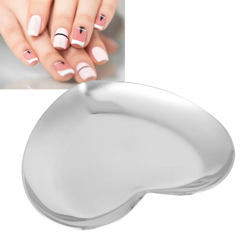 

Stainless Steel Heart Shaped Nail Art Palette Heart Shaped Heart Shaped Jewelry Display Tray Metal Storage Plate Nail Shops