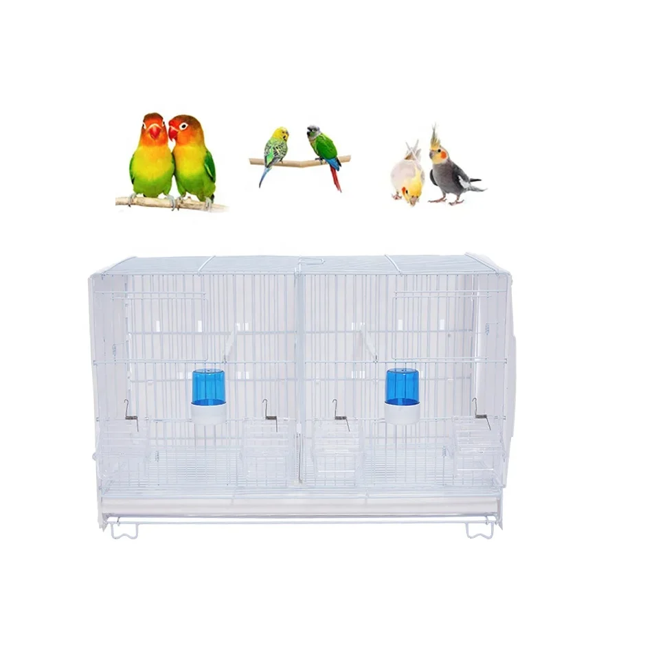 Wholesale Handmade Luxury Canary Parrot Breeding Cage Stackable Breeding Love Bird Cages Mild Steel PP Birdcage White Green