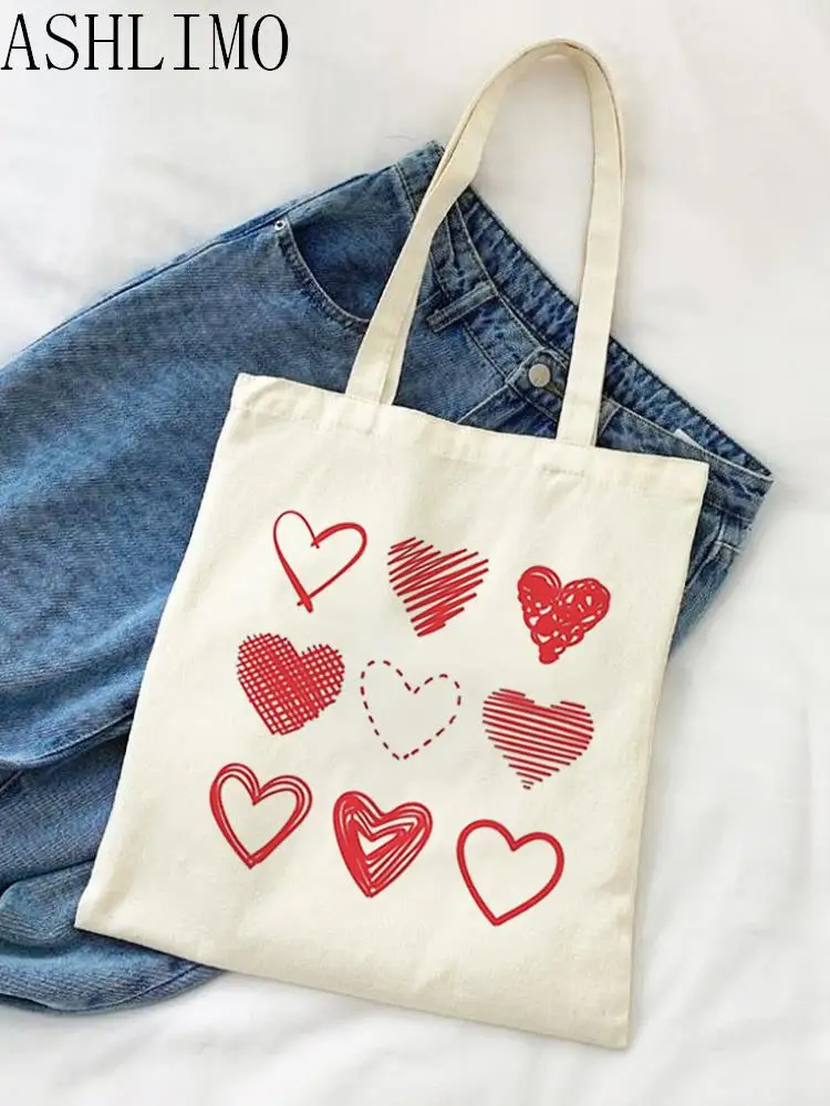 Love Print Lady Totes Shoulder Bag Harajuku Bag Large Capacity Shopping Canvas Bag Girl Handbag Women Shopper Bag Tote Bag