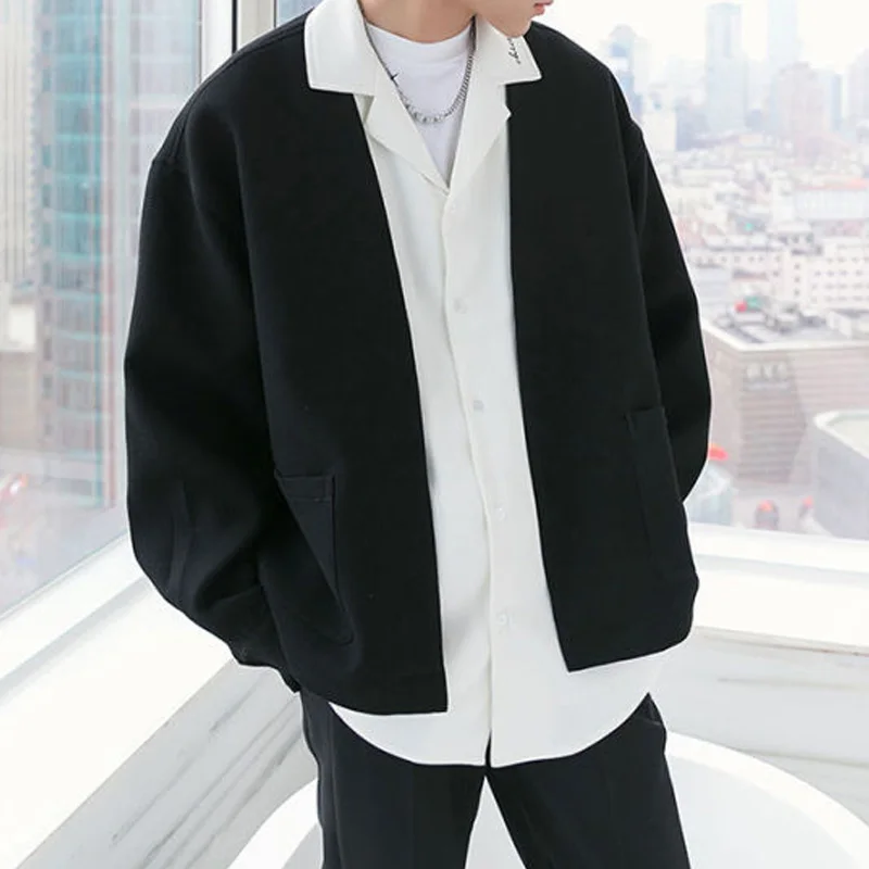 2024 Spring and Autumn Korean Edition Pi Shuai Trendy Light Luxury Loose Casual Fake Two Piece Spliced Shirt Casual Coat for Men