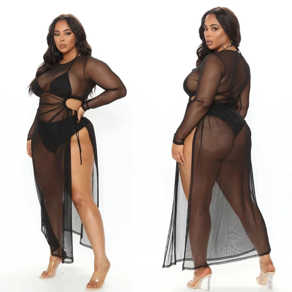 Wmstar Plus Size sukienki damskie Sexy Hollow Out Mesh przepuszczalność moda sukienka nowa hurtownia Dropshipping