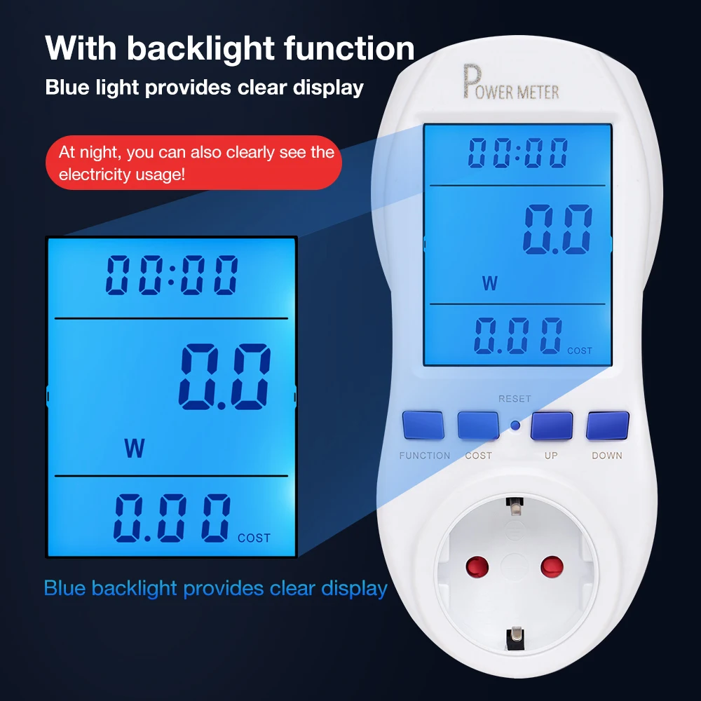 Medidor de consumo eléctrico con enchufe y pantalla LCD - imagen 2