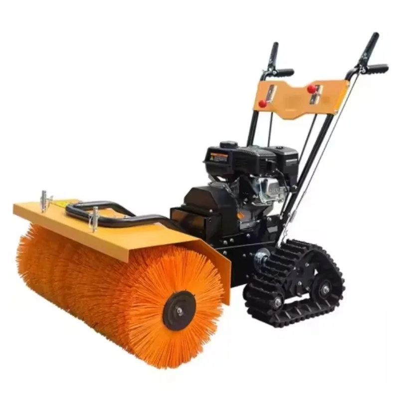 Small Hand-push Tracked Brush Snow Blower 6.5HP Snowplow Snowblower Sweeper