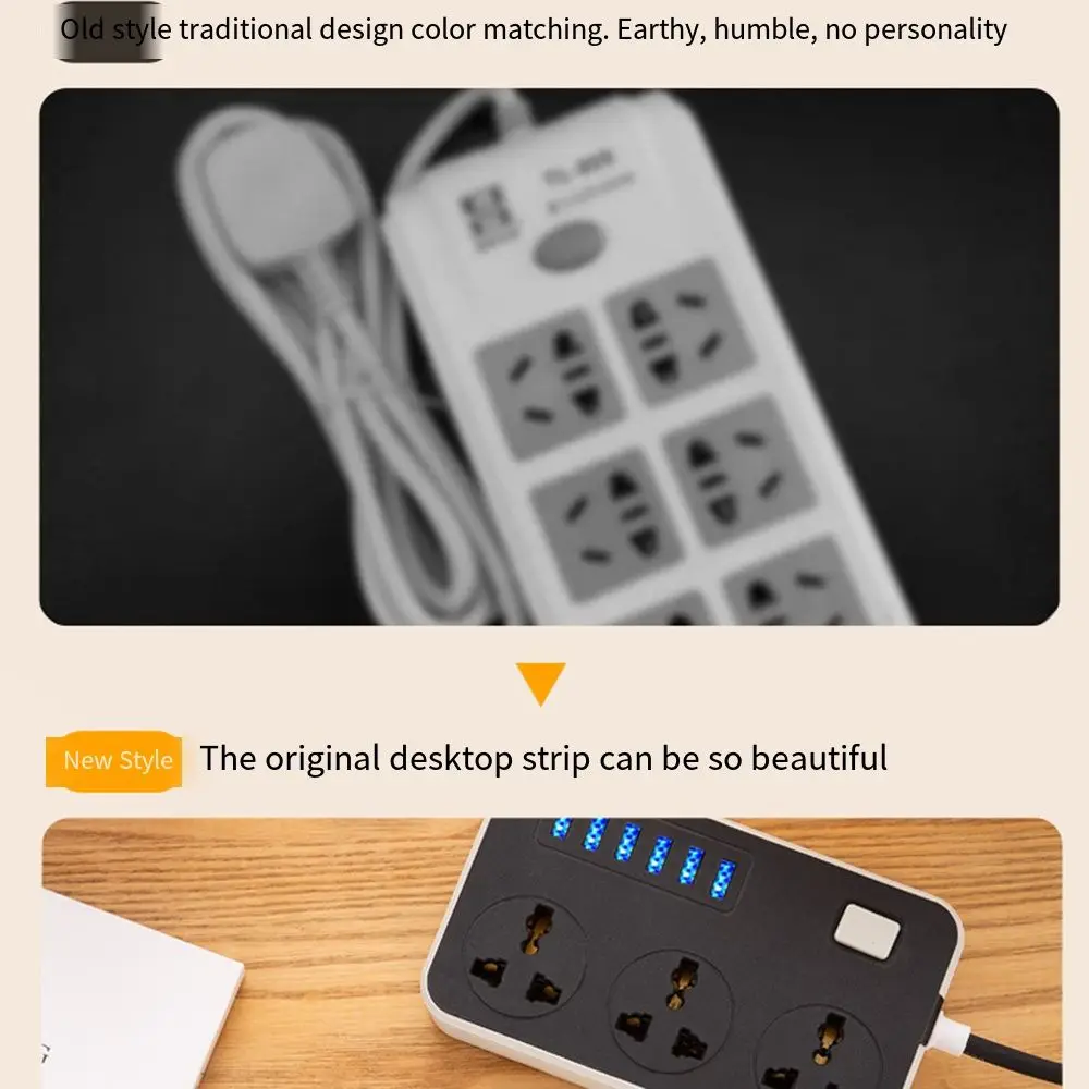 

UK EU US Outlet Power Strip 2m Extension Cord 3-Outlets Extended USB Socket Universal Plug Power Button Safe