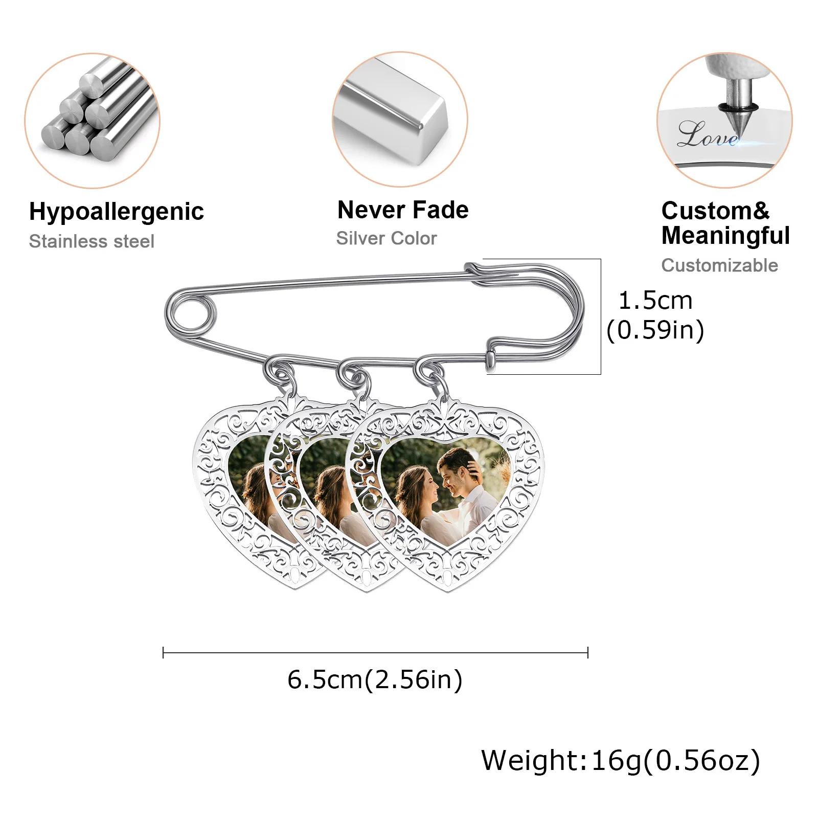 صورة دبابيس دبوس صورة شخصية قلادة مجوهرات سلسلة الذاكرة محفورة مع اسم الصورة هدايا صور مخصصة للجنسين #5