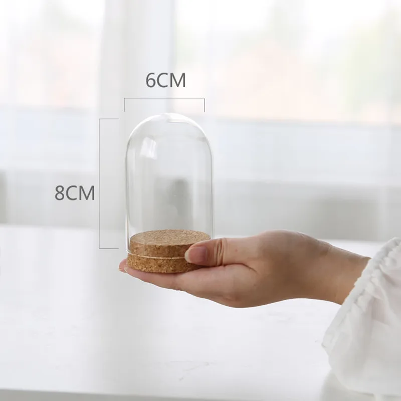 60 X Mini Clear Glass Dome Cloche Cover Bell Jar with Cork Base For Jewelry Beads Container Dried Flower Display Decoration